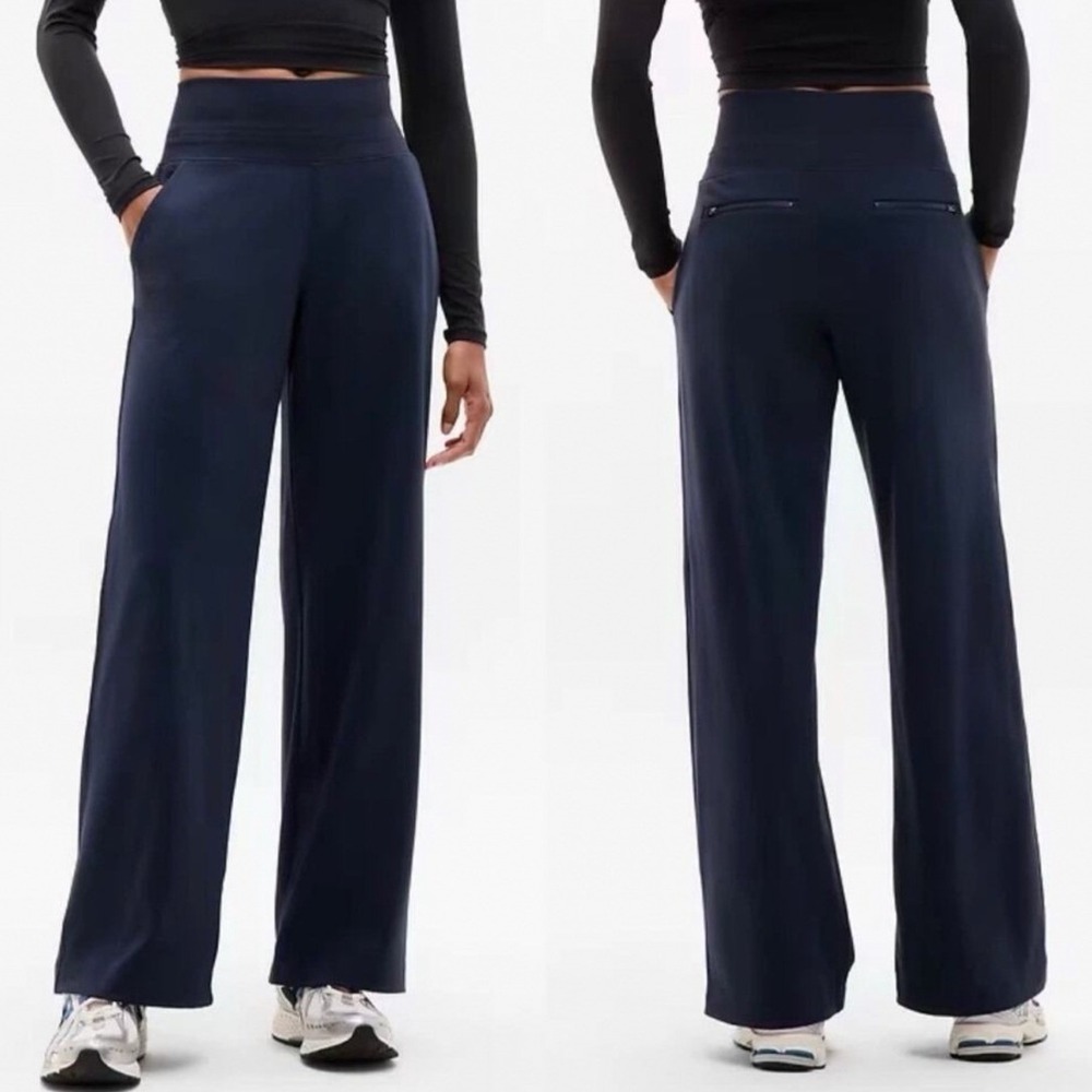Athleta Venice High Rise Wide Leg Pant Womens L Tall Navy Blue Excellent 982868